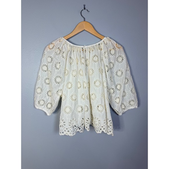 Madewell Embroidered Shirred Puff-Sleeve Top Floral Eyelet Medium NWT - Picture 6 of 9